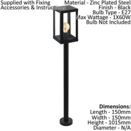 Stylish Ip44 Outdoor Bollard Light In Black Zinc Plated Steel With E27 Bulb Socket - thumbnail 2
