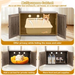 Costway Cat Tree 87Cm Tall Wooden Cat Tower With Litter Box Enclosure-Gray - thumbnail 5