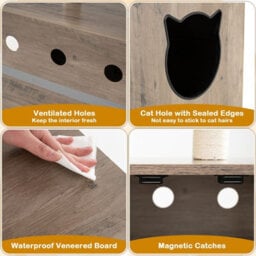 Costway Cat Tree 87Cm Tall Wooden Cat Tower With Litter Box Enclosure-Gray - thumbnail 4