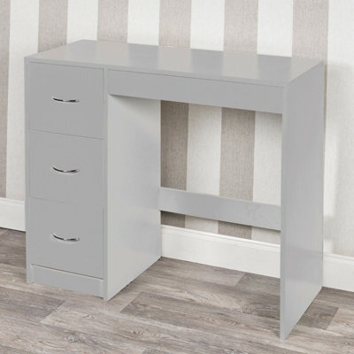 Urbn-Living Urbnliving Height 79.5Cm 3 Drawer Wooden Grey Carcass And Grey Drawers Bedroom Dressing Computer Work Table Desk Jewellery - image 1