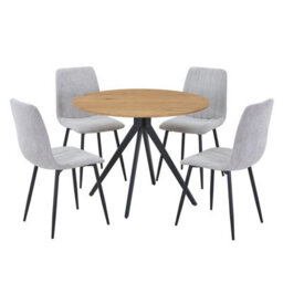 Core Products Aspen Light Oak Round Table & 4 Light Grey Cord Fabric Chair Dining Set - thumbnail 2
