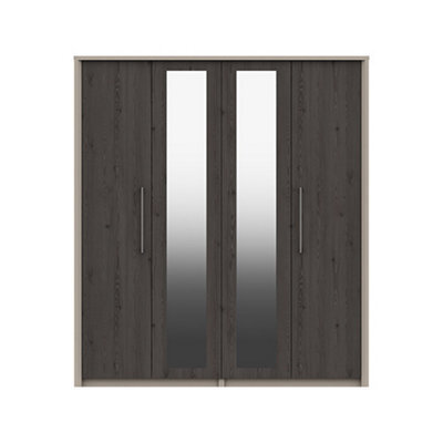 Burlington 4 Door Robe With 2 Mirrors - Fired Earth And Anthracite Larch On Express Delivery And Ready Assembled - image 1