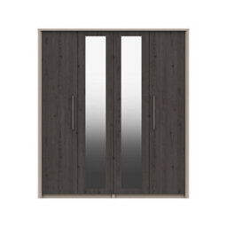 Burlington 4 Door Robe With 2 Mirrors - Fired Earth And Anthracite Larch On Express Delivery And Ready Assembled - thumbnail 1