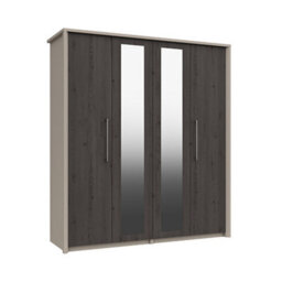 Burlington 4 Door Robe With 2 Mirrors - Fired Earth And Anthracite Larch On Express Delivery And Ready Assembled - thumbnail 2