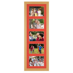 AK Frames 26X8 Country Pine Modern Multi Photo Frame With Poppy Red Mount - Holds 5 Apertures (5X) 6X4 Photos - thumbnail 1