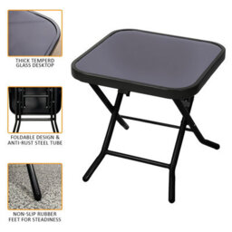 Crystals Folding Side Table Glass Top Small Side Stool Drink Coffee Garden Home Furniture - thumbnail 2