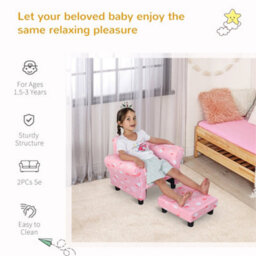 Homcom Cute Cloud Star Child Armchair Seat Wood Frame W/ Footrest Padding Pink - thumbnail 5