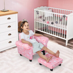 Homcom Cute Cloud Star Child Armchair Seat Wood Frame W/ Footrest Padding Pink