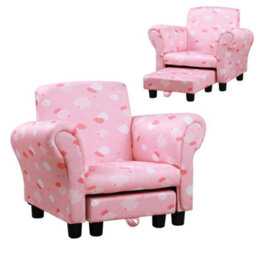 Homcom Cute Cloud Star Child Armchair Seat Wood Frame W/ Footrest Padding Pink - thumbnail 2