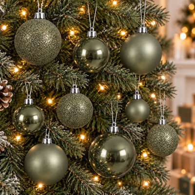 Decoris 30 Rosemary Green Baubles Shatterproof Christmas Tree Hanging Decor - image 1