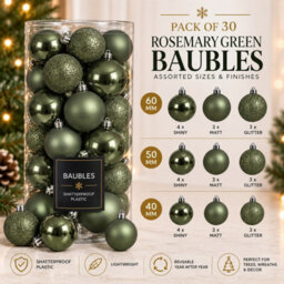 Decoris 30 Rosemary Green Baubles Shatterproof Christmas Tree Hanging Decor - thumbnail 4