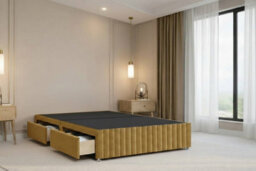 "Nexus Verona Plush Divan, Mustard, 26"" Hb + 12"" Fb, 4 Drawers, Open Coil Mattress, Double" - thumbnail 4