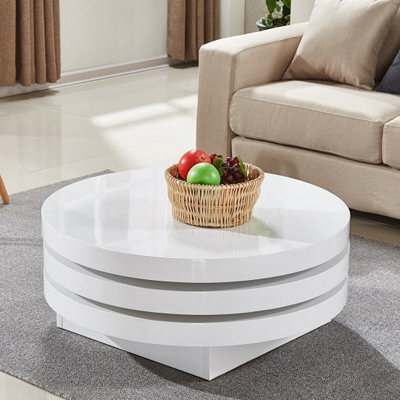 Furniture in Fashion Triplo Round High Gloss Rotating Coffee Table In White - image 1