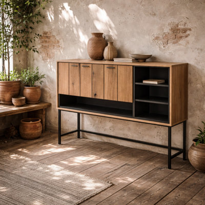 Wyld Haus Nightbloom Grey And Oak-Effect Bar Cabinet 1 Door 3 Shelves - image 1