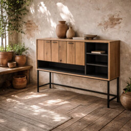 Wyld Haus Nightbloom Grey And Oak-Effect Bar Cabinet 1 Door 3 Shelves - thumbnail 1