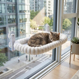 Cat Window Hammock Bed Perch With 4 Strong Suction Cups For Indoor Cats Sturdy White- 60X30Cm - thumbnail 4