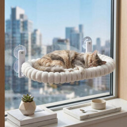 Cat Window Hammock Bed Perch With 4 Strong Suction Cups For Indoor Cats Sturdy White- 60X30Cm - thumbnail 3