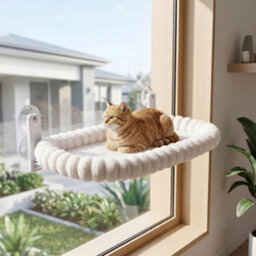 Cat Window Hammock Bed Perch With 4 Strong Suction Cups For Indoor Cats Sturdy White- 60X30Cm - thumbnail 5