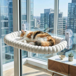 Cat Window Hammock Bed Perch With 4 Strong Suction Cups For Indoor Cats Sturdy White- 60X30Cm - thumbnail 1