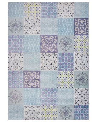 Beliani Coastal Patchwork Area Rug 160 X 230 Cm Multicolour - Low Pile Polyester With Anti-Slip Underlay - image 1