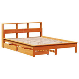 Berkfield Bookcase Bed Without Mattress Wax Brown 160X200 Cm Solid Wood Pine - thumbnail 3