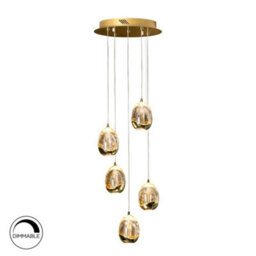 Luminosa Lighting Luminosa Roc Integrated Led 5 Light Crystal Cluster Drop Ceiling Pendant Gold Bubble Effect - Uk Stock - thumbnail 2