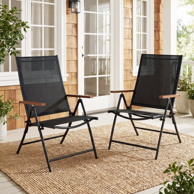 Costway Folding Patio Chairs Set Of 2 Portable Outdoor Dining Chairs With 5-Position Adjustable Backrests - image 1