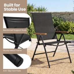 Costway Folding Patio Chairs Set Of 2 Portable Outdoor Dining Chairs With 5-Position Adjustable Backrests - thumbnail 5