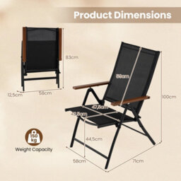 Costway Folding Patio Chairs Set Of 2 Portable Outdoor Dining Chairs With 5-Position Adjustable Backrests - thumbnail 2