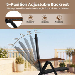 Costway Folding Patio Chairs Set Of 2 Portable Outdoor Dining Chairs With 5-Position Adjustable Backrests - thumbnail 8