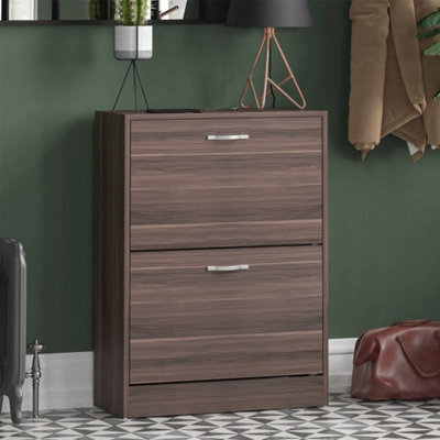 2 Drawer Shoe Cabinet Storage Cupboard Footwear Stand Rack Wooden - image 1