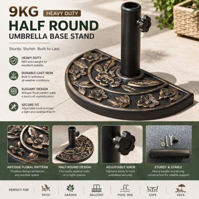 ATEK Umbrella Parasol Base Heavy Duty Half Round Resin & Concrete Outdoor Garden Patio Canopy Furniture Sun Shade Stand - image 1