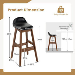 Gainoom Set Of 2 Bar Stools Dining Counter Height Chair Upholstered Padded Seat & Back - thumbnail 2