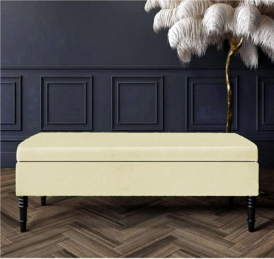 Safar Plain 150Cm Ottoman Storage Bench - Plush Velvet Shoe Bench - Cream Upholstery Footstool With Storage - image 1