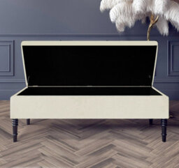 Safar Plain 150Cm Ottoman Storage Bench - Plush Velvet Shoe Bench - Cream Upholstery Footstool With Storage - thumbnail 2