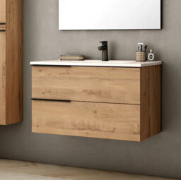Banyetti Celtic 800mm Wall Hung Bathroom Vanity Unit With Lira Basin - Ostippo Oak - thumbnail 1