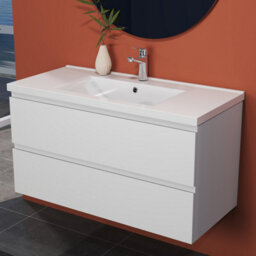 Sline 1000mm Wall Mounted Bathroom Vanity Unit With Ceramic Basin,2 Soft Close Drawers For Storage,white,flat Packed - thumbnail 4