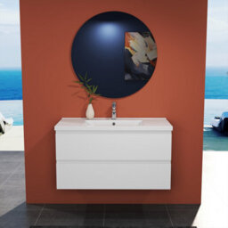 Sline 1000mm Wall Mounted Bathroom Vanity Unit With Ceramic Basin,2 Soft Close Drawers For Storage,white,flat Packed - thumbnail 7