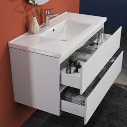 Sline 1000mm Wall Mounted Bathroom Vanity Unit With Ceramic Basin,2 Soft Close Drawers For Storage,white,flat Packed - thumbnail 6