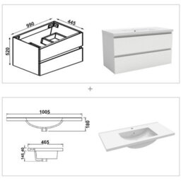 Sline 1000mm Wall Mounted Bathroom Vanity Unit With Ceramic Basin,2 Soft Close Drawers For Storage,white,flat Packed - thumbnail 2