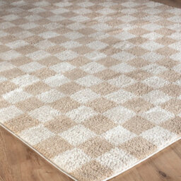 Livabliss Fossay Shaggy-Washable Beige High Pile Checkered Living Bedroom Rug 160 X 213 Cm Easy Care, Non Shedding - thumbnail 6