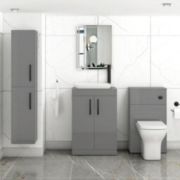 Royal Bathrooms Turin 500mm Freestanding Bathroom Vanity Unit With Sink 2 Door Indigo Grey Gloss & Qubix Countertop Basin - thumbnail 3