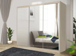 RAC3 Sliding Wardrobe Led Mirror Space Saving Bedroom Wardrobe, Contemporary Bedroom Sliding Wardrobe & Mirror Wardrobe (Oak, 250Cm) - thumbnail 1