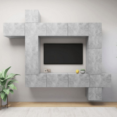 Berkfield 9 Piece Tv Cabinet Set Concrete Grey Engineered Wood - image 1