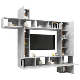 Berkfield 9 Piece Tv Cabinet Set Concrete Grey Engineered Wood - thumbnail 3