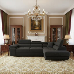 Torezio Corner Sofa Bed With Adjustable Headrests Bedding Storage Polyurethane Foam Wave Springs 274X203Cm Black Right - thumbnail 2