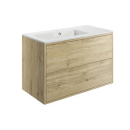 Grasmere Havana Oak Effect Wall-Mounted Vanity Unit & Basin Set (W)900mm (H)600mm - thumbnail 1