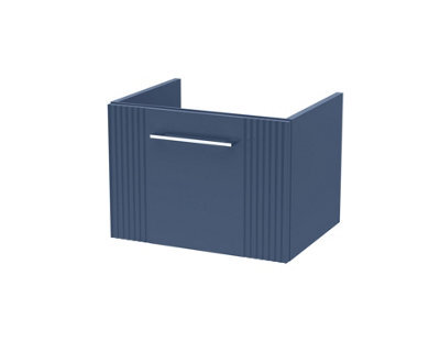 Hudson Reed Deco Wall Hung 1-Drawer Vanity Unit, Compact Modern Vanity Unit In Bathroom With Bar Handle Design, Satin Blue - image 1