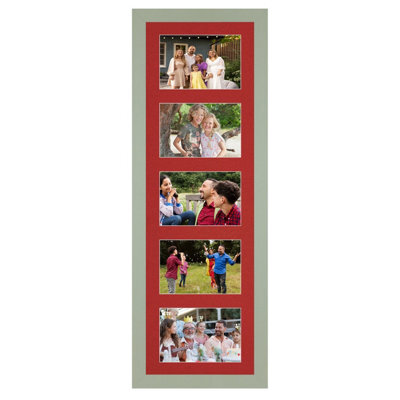 AK Frames 26X8 Green Modern Multi Photo Frame With Crimson Mount - Holds 5 Apertures (5X) 6X4 Photos - image 1