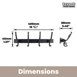 Keypak Wall Mounted Coat Rack Black - 4 Hook Modern Industrial Coat Hook - Decorative Hook Hanger Bathroom, Bedroom, Hallway - thumbnail 3
